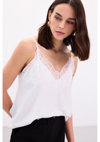 Resim Sateen Dantel Detaylı Askılı Bluz - Ekru-136875 Ekru 