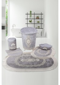 Resim Exclusive Gri 6'lı Çeyizlik Dantelli Banyo Paspası Sepet Seti Gri 