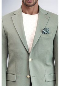 Resim Haki Yeşil Kendinden Desenli Örme Altın Renk Metal Düğmeli Slim Fit Erkek Blazer Ceket - Wessi Green 