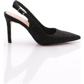 Resim Dgn 197 Kadin Arkasi Açik Sivri Burun Topuklu Ayakkabi Siyah Desenli 