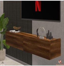 Resim Ceviz 80 Cm Tv Ünitesi Tv Sehpası Duvar Rafı Kitaplık 