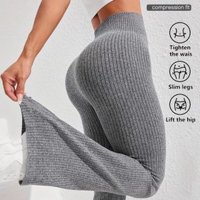 Resim Kadınlar İçin Yüksek Bel Karın Kontrollü Dar Kesim Zil Paça Spor Pantolonu - Dikey Çizgili ve Sıkılaştırıcı Etkili, Her Mevsim Kullanıma Uygun Spor Taytı, Kalça Kaldıran Günlük Spor Kıyafeti Koşu, Antrenman ve Günlük Kullanım İçin (Elde Yıkanabilir) 