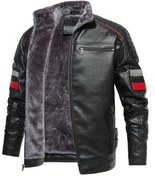 Resim NYC GİYİM TEKSTİL İçi Kürklü Kolları Yatay Kırmızı ve Gri Çizgili Mont 