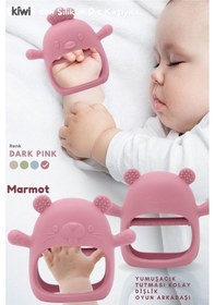Resim Kiwi 2 İn 1 Chicken - Marmot Tutması Kolay Diş Kaşıyıcı Seti Alman Tasarım Dark Pink 2 