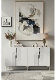 Resim Ka1804bs Meyra180 Konsol, Kahve Köşesi, Tv Sehpası Beyaz-sılver 180cm Beyaz-sılver 