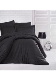 Resim Tek Kişilik Çizgili Nevresim Takımı Siyah Çok Renkli 