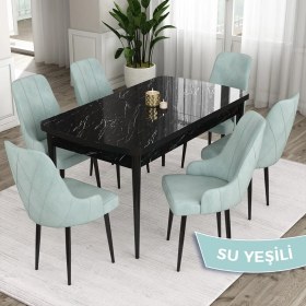 Resim Canisa Concept Ram Serisi 80x132 Açılabilir Mutfak Masası Takımı Barok Desen Masa 6 Cappucino Sandalye 