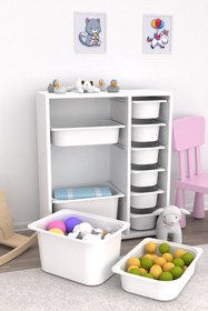 Resim Zen 10 Sepetli Çok Amaçlı Oyuncak Dolabı Beyaz 