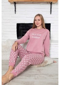 Resim Guava Kadın Bisiklet Yaka Bilek Manşet/lastikli 2 İplik Cepli Kışlık Jogger Eşofman Pijama Takımı Homewear Pembe 