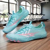 Resim 2025 Yaz Kadın Hafif Çabuk Kuruyan Su Ayakkabıları - Trekking, Nehir Yürüyüşü ve Günlük Kullanım için Nefes Alabilir Kaymaz Dış Mekan Yürüyüş Ayakkabıları, Turkuaz & Pembe Düşük Üstlü Kauçuk Tabanlı, Ayarlanabilir Bağcıklı 