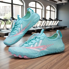 Resim 2025 Yaz Kadın Hafif Çabuk Kuruyan Su Ayakkabıları - Trekking, Nehir Yürüyüşü ve Günlük Kullanım için Nefes Alabilir Kaymaz Dış Mekan Yürüyüş Ayakkabıları, Turkuaz & Pembe Düşük Üstlü Kauçuk Tabanlı, Ayarlanabilir Bağcıklı 