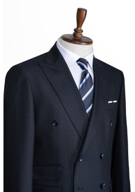 Resim İlayda Emir Luxury, İtalyan Kesim, Slim Fit, Kruvaze, Çizgili, Erkek Takım Elbise Antrasit - Lacivert 