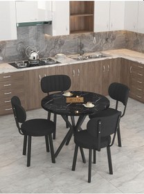 Resim Mygusi Azra Mutfak Masa Takımı 90 Cm Bendir Masa + 4 Sandalye Siyah 