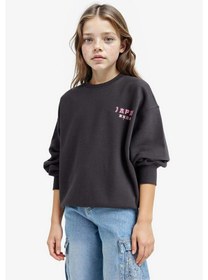 Resim Defacto Kız Çocuk Oversize Geniş Kalıp Bisiklet Yaka Sırt Baskılı Sweatshirt E6756a825auar220 Antrasit 
