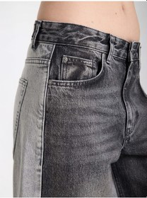 Resim Jud Reneta 197 Normal Bel Çift Renk Siyah Gri Baggy Jeans Kadın Siyah - Gri 