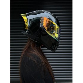 Resim Rivox R1 Parlak Siyah Revo Gold Vizörlü Kapalı Kask (Güneş Vizörlü) 
