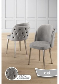 Resim Canisa Zae Serisi 90x168 Lak Panel Beyaz Mermer Desen Krom Ayak Masa Takımı 6 Gri Sandalye Siyah Mermer Desen Masa Sandalyeler Krem 