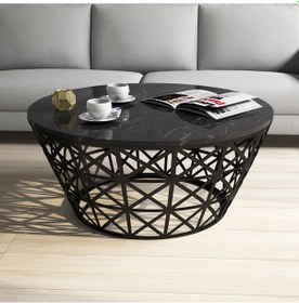 Resim Variant Stil Metal Mermer Desenli Orta Sehpa - Siyah Mermer 