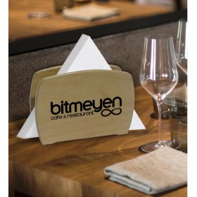 Resim BK Restoran & Cafe & Barlara Özel Logolu Lüks Ahşap Peçetelik – 10 Adet 