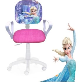 Resim Depolife Çocuk Odası Ders Çalışma Ofis Koltuğu Öğrenci Sandalyesi Frozen Desenli Pembe Beyaz Tekerlekli 