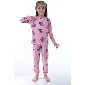 Resim Çizgi Film Karakterli Kız Çocuk Pijama Takımı %100 Pamuk Rahat Ve Yumuşak Kumaş Pembe 