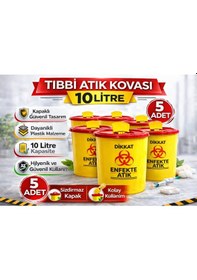 Resim Atık Kovası 10 Litre 5 Adet Kapaklı Atık Kutusu Enfekte Atık Kovası Seti 
