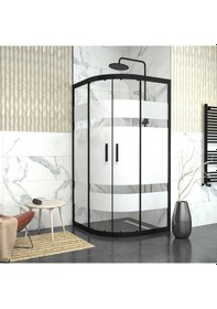 Resim Tekno Duş Black Orion 6mm Kumlamalı Cam Oval Duşakabin Yarı Beyaz 