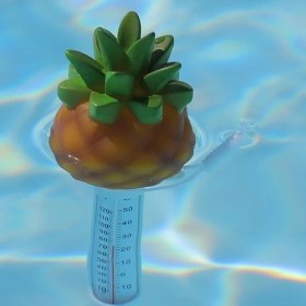 Resim 10line Havuz Ananas Modeli Yüzme Havuz Termometresi, Sabitleme Kordonlu Yüzer Ananas Havuz Termometresi 
