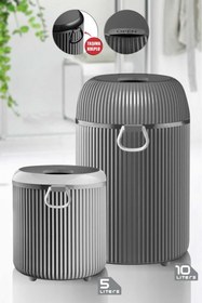 Resim St Morritz Gri 2 Adet Yuvarlak Manuel Kapak Çöp Kovası 33 x 23 Akrilik TR Mutfak 15 L 