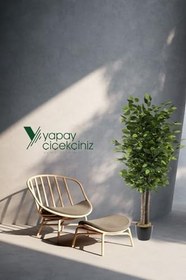 Resim YAPAY ÇİÇEKÇİNİZ Siyah Saksıda Yoğun Yapraklı 100 Cm Benjamin Ağacı 