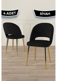 Resim Canisa Pane Serisi 4 Adet Siyah Mutfak Sandalyesi Gold Kaplama Metal Ayak 1. Sınıf Babyface Kumaş Sandalye Siyah Ayaklar Gold 