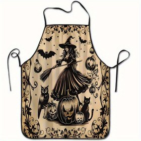 Resim 1 adet Cadılar Bayramı Cadı Böceği ve Kabak Polyester Önlük - Kolsuz, Hafif ve Dayanıklı, Pişirme, Yemek Hazırlama ve Mutfakta Festivallik için Mükemmel, Cadılar Bayramı Süsleri 
