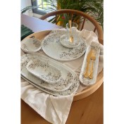 Resim Ivoryleaf 29 Parça Porselen Kahvaltı Takımı 6 Kişilik Çay Bardaklı Kayık Sunum Seti Krem 