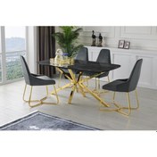 Resim Sivas Gözde Mobilya Lara Çapraz High Gloss Yemek Masa Sandalye Takımı 90X160CM 