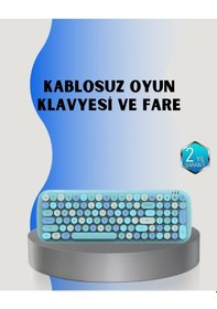 Resim Mey İthalat Retro Tarz Kablosuz Klavye Mouse Seti 104 Tuşlu, Ergonomik Tasarım 