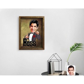 Resim Kişiye Özel Boss Karikatürlü Doğal Masif Ahşap Çerçeveli Tablo 45 (551062475) 