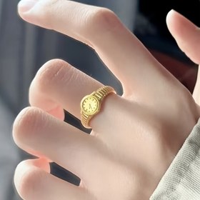 Resim Boho-Chic Altın Kaplama Çift Yüzükleri Karmaşık Saat Tasarımı ile - Günlük Kıyafet veya Partiler için Punk Tarzı, Parti Aksesuarı | Saat Yüzü Tasarımı | Karmaşık Bant Tasarımı 