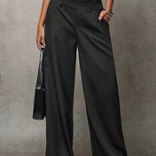 Resim Kadınlar İçin Şık Siyah Geniş Paça Pantolon - Klasik Kesim Takım Elbise Altı, Çizgili Dikey Piliseli, Tüm Mevsimlerde Giysi Sezonu Uygulanabilir Resmi ve Yarı iletişimi Görünümlü üründe Makineden Geçekleştirebilir, Esnek Olmayan, Profesiynel & Casual Stil iç ın Ofis, Iş kıyafeti, Business casual , Sofistike tasa 