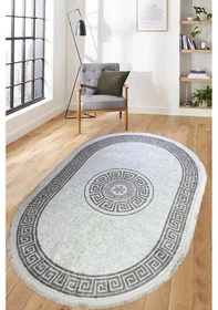 Resim By Özer Halı Gri Renk Oval Makinede Yıkanabilir Modern Stil Kilim Yolluk Salon Halısı Çok Renkli 