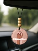 Resim Cekuonline Kişiye Özel İsim Yazılı 1.Sınıf Deri Ahşap Dekorlu Dikiz Aynası Süsü Pudra Pembe - Elele 