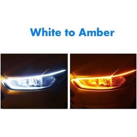 Resim 1 Adet Araba Drl Led Gündüz Farları Otomatik Akan Dönüş Sinyali Kılavuz Şerit Far Aksesuarları, Seçenek: 30cm White Yellow 30cm White Yellow 