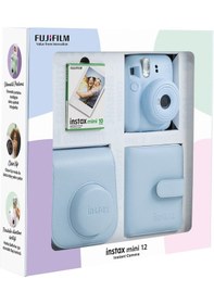 Resim Fujifilm Instax Mini 12 Fotoğraf Makinesi + 10'lu Film Kare Albüm + Deri Kılıf Mavi 