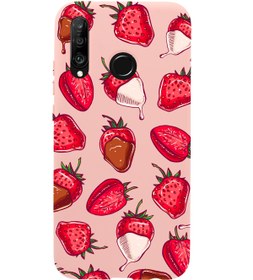 Resim mooodcase Huawei P30 Lite Çikolatalı Çilek Premium Silikonlu Pembe Telefon Kılıfı 