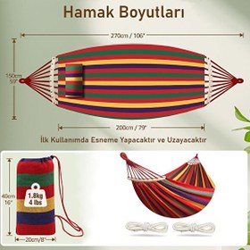 Resim Valkyrie 2 Kişilik Renkli Kanvas Hamak 260x150 CM Taşıma Çantalı Ahşap Çubuklu Bahçe Kamp Hamağı Kırmızı 