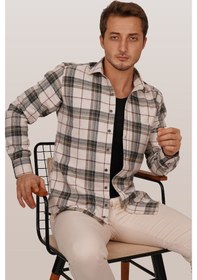 Resim Krem Oduncu Slimfit Erkek Gömlek Krem 