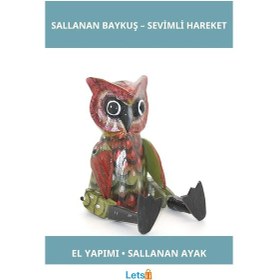 Resim El Yapımı Renkli Ahşap Sallanan Baykuş Dekoratif Objeleri 1 Adet 