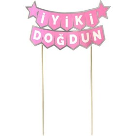 Resim Pasta Üstü Banner İyi Ki Doğdun Pembe Gümüş 