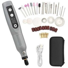 Resim Pazly Usb Şarjlı 5 Hızlı Kablosuz Taşlama Seti - Oyma, Kesim, Parlatma Aletleri 30 Parça Led Işıklı 