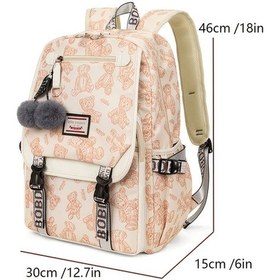 Resim Oldfriend Bej Renk 25 Litre Kapasiteli Vintage Baskılı Genç Kız Sırt Çantası Okul Seyahat Bej Renk 