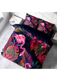 Resim Tropıcal 3d Çift Kişilik 4 Parça Organik Pamuk Saten Nevresim 